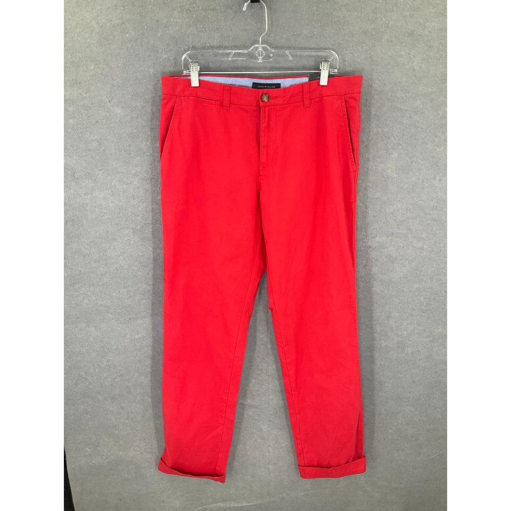 Tommy Hilfiger Mens‎ 34x34 Custom Fit Chino Pants Ribbon Red Cotton Preppy